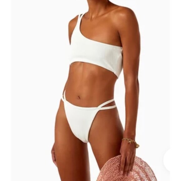 SIMKHAI womens Umi Textured One-Shoulder Strappy Bikini Top, S, White NWT - Picture 11 of 11